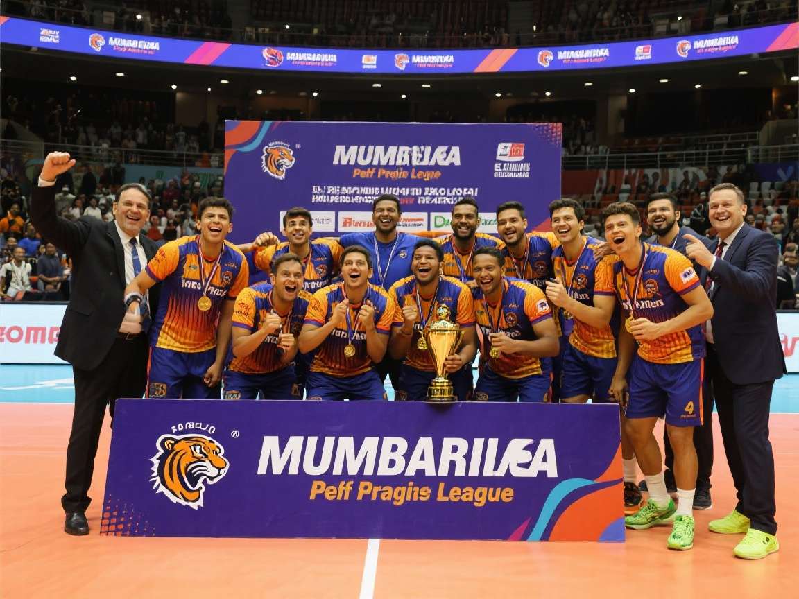 Handball Premier League India trophy celebration with players holding the cup