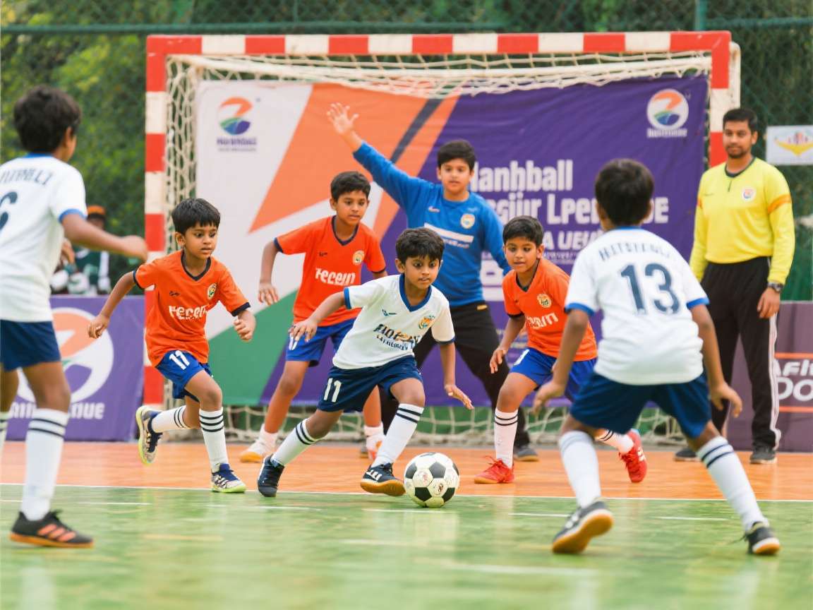 Young handball players in India practicing